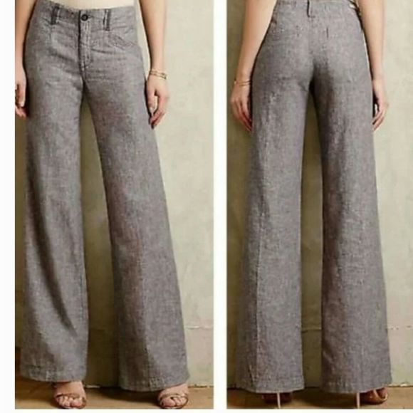 Pilcro and the Letterpress Pants - Pilcro and the Letterpress Anthropologie Wide Leg Linen Trousers Pants Grey 2